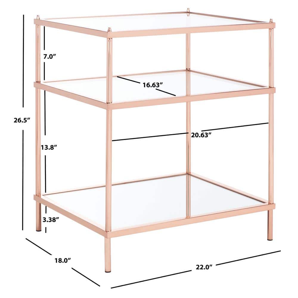 Elegant Rose Gold Mirrored Glass End Table with 3-Tier Design