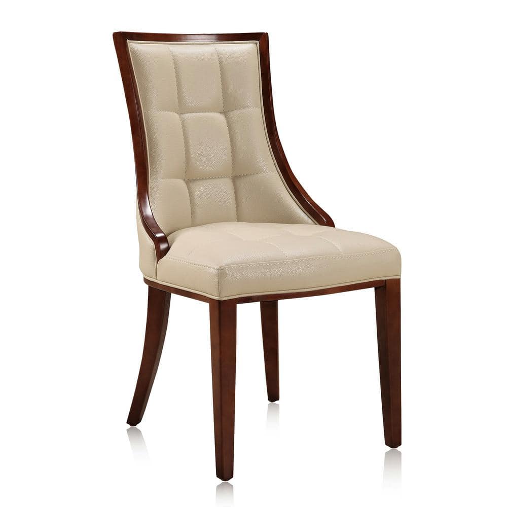 Cream Faux Leather and Walnut Parsons Dining Chairs, Set of 2