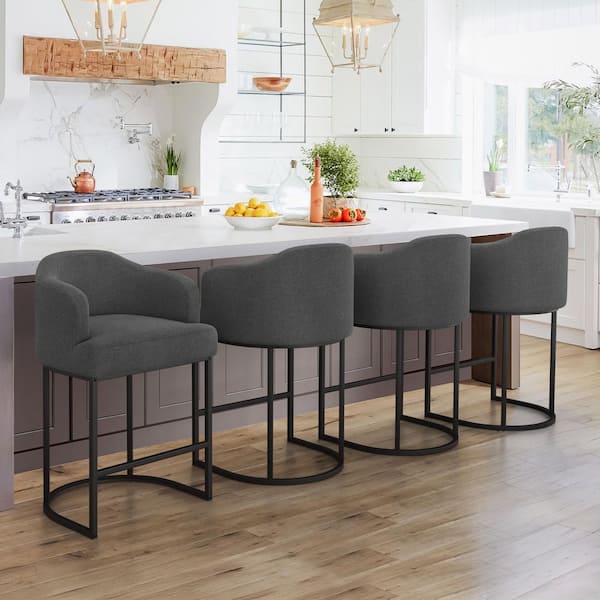 LUE BONA Crystal Charcoal Gray 26 in.Counter Height Fabric Upholstered Bar Stool Kitchen Island Stool With Metal Frame Set of 4