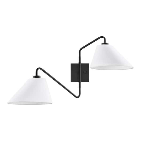 Home Decorators Collection Eppinger 6 in. 2-Light Matte Black Wall Sconce