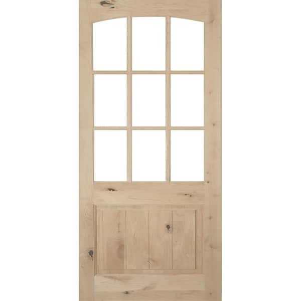 Krosswood Doors 32 in. x 80 in. Rustic Knotty Alder Arch Top 9-Lite ...