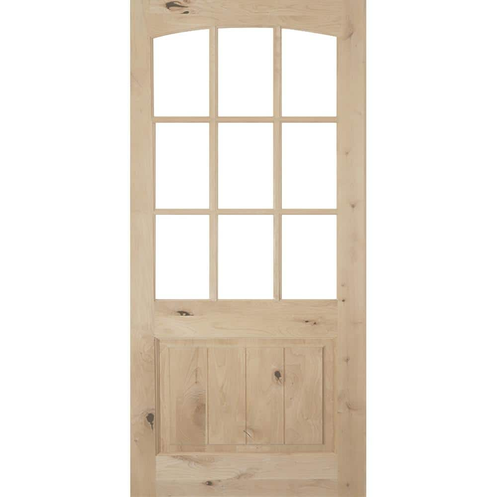 Krosswood Doors 36 in. x 80 in. Rustic Knotty Alder Arch Top 9-Lite ...