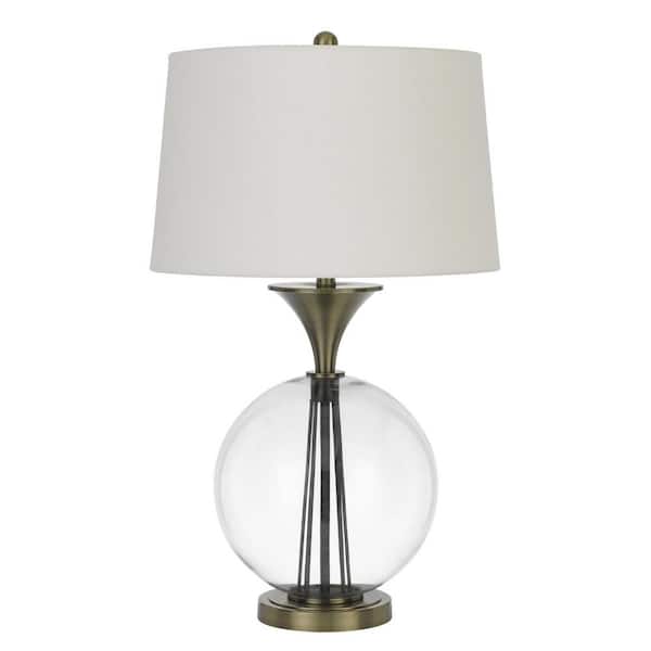 HomeRoots 31 in. Clear Metal Table Lamp with White Empire Shade