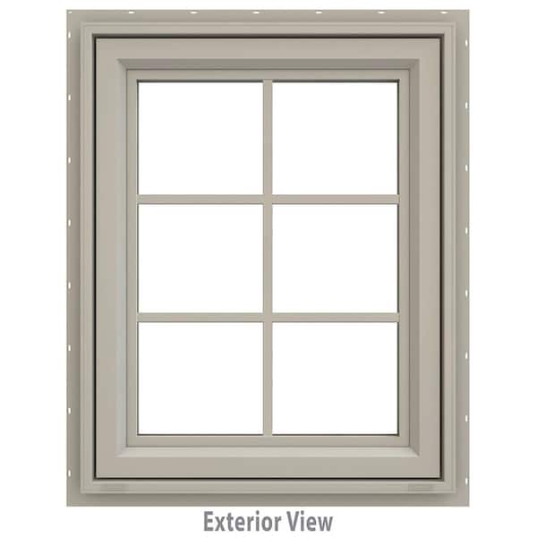 JELD-WEN 23.5 in. x 29.5 in. V-4500 Series Desert Sand Vinyl Awning Window with Colonial Grids/Grilles