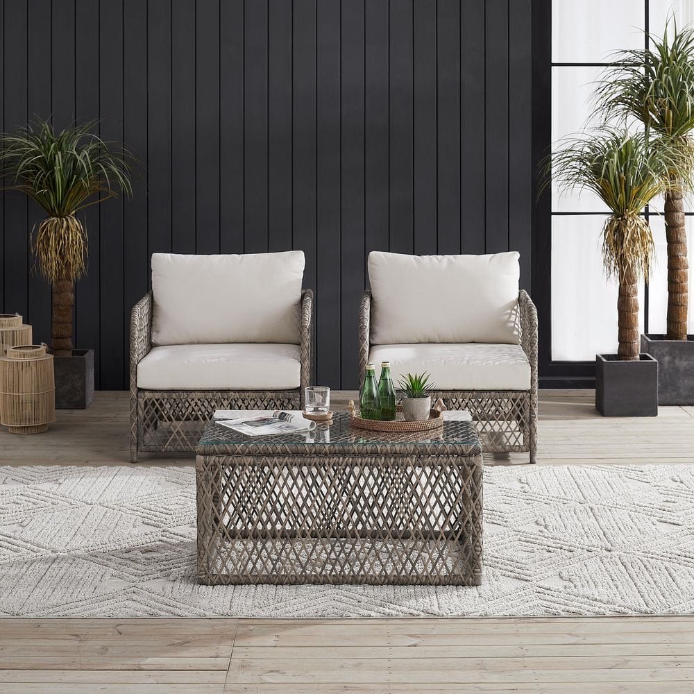 Granite Bay Stone 3-Piece Patio Conversation Set with Creme Cushions price history on PriceWatchPro