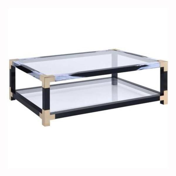 Benjara 34 In Black Rectangular Metal Coffee Table With Glass Top And Shelf Bm186275 Black Rectangular Metal Coffee Table, Black Metal Rectangle Coffee Table With Glass Top