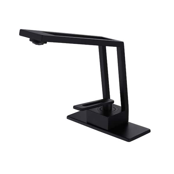 AIMADI Single Handle Single Hole Bathroom Faucet with Deckplate Modern Brass Bathroom Sink Faucets in Matte Black