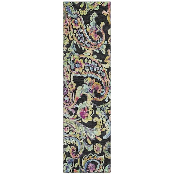 Addison Rugs Chantille Machine Washable Indoor/Outdoor Abstract ACN834 Black 2 ft. 3 in. x 7 ft. 6 in. Area Rug