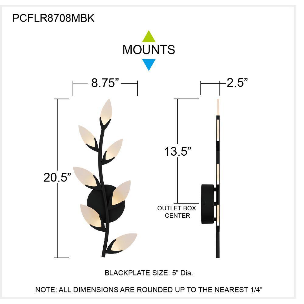Matte Black 21" LED Wall Sconce with Frosted Leaves