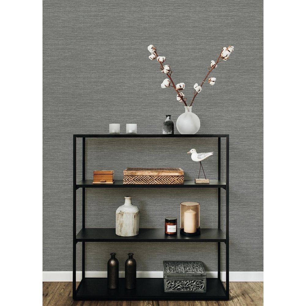Malin Grey Faux Grasscloth Vinyl-Coated Wallpaper Roll