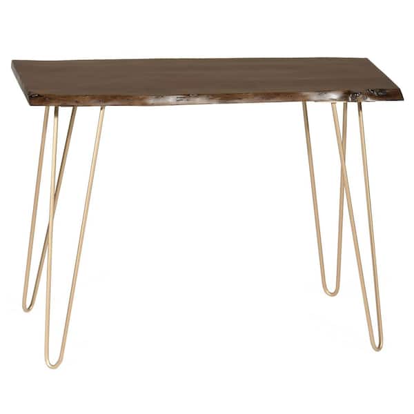 Carolina Forge 40 in. Elm/Gold Standard Rectangle Wood Console Table