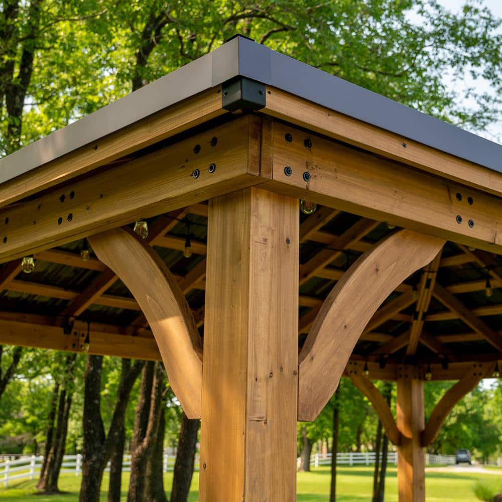 Barrington 20' x 12' Cedar Wood Gazebo with Steel Roof