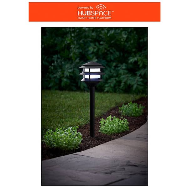 Lauderdale 70 Lumen Low Voltage Matte Black Color Changing LED 3-Tier Outdoor Landscape Path Light Powered by Hubspace