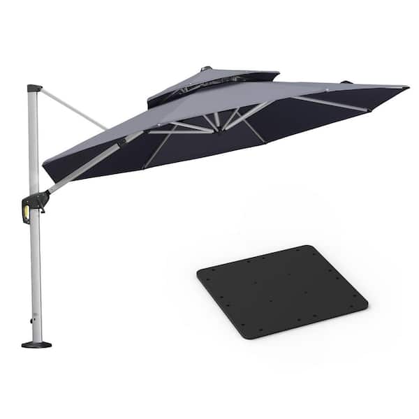 PURPLE LEAF 11 ft. Octagon High-Quality Aluminum Cantilever Polyester Outdoor Patio Umbrella with Base Plate, Gray