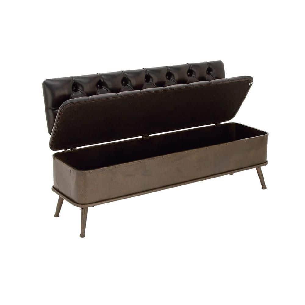 Bronze Tufted Faux Leather Industrial Storage Bench