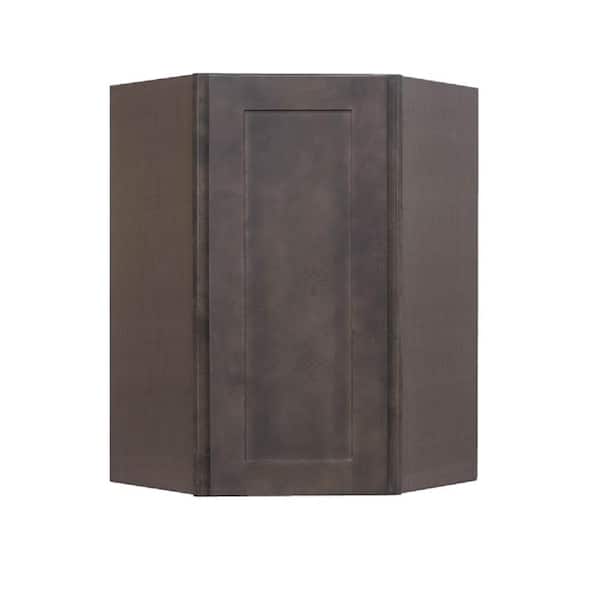 LIFEART CABINETRY Lancaster Shaker Assembled 24 in. x 36 in. x 15 in. Wall Diagonal Corner Cabinet with 1 Door in Vintage Charcoal