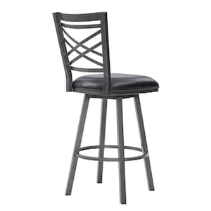 Fargo 30 in. Counter Height Metal Bar Stool in Mineral Finish with Black Faux Leather