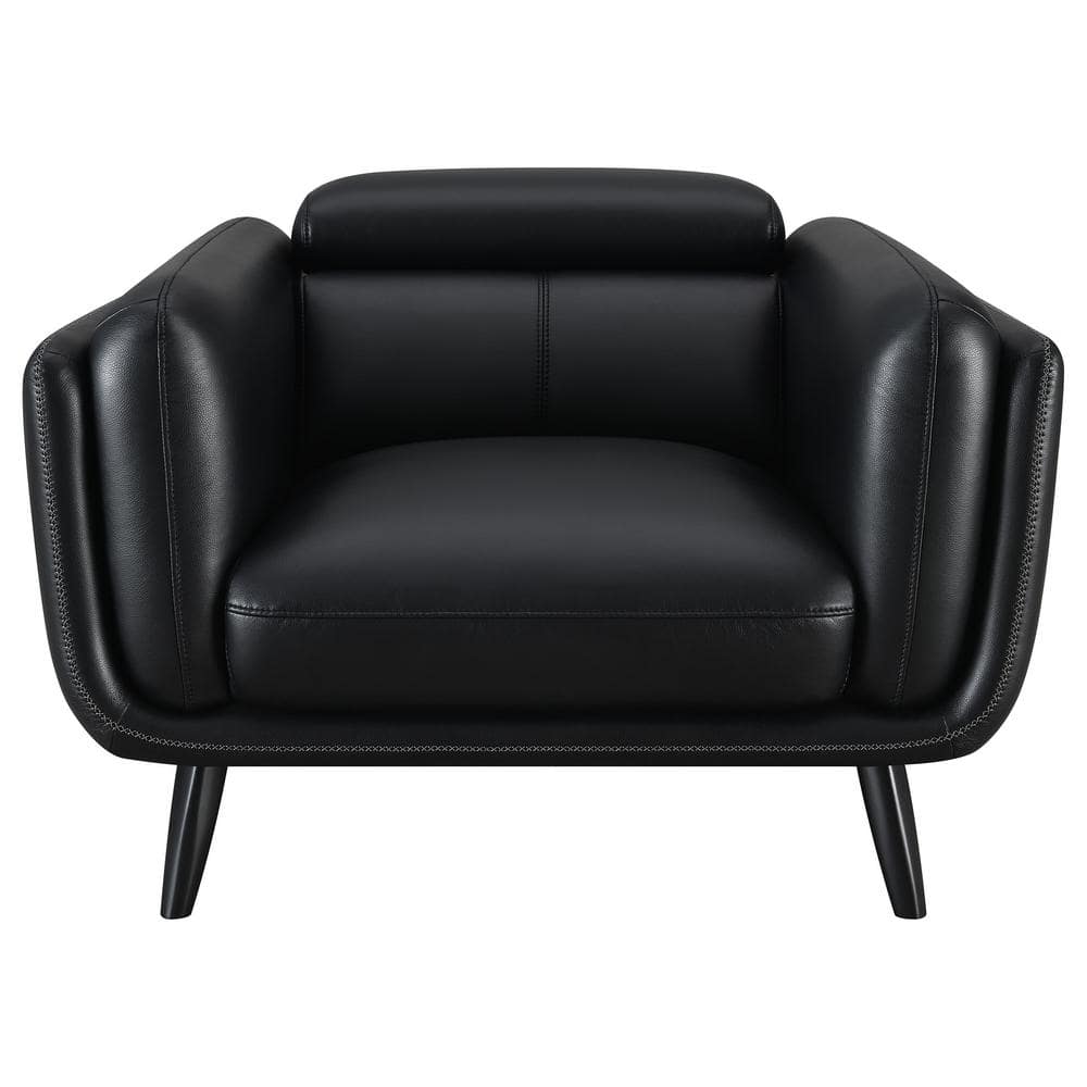 Black Faux Leather Stationary Accent Chair with Wood Legs