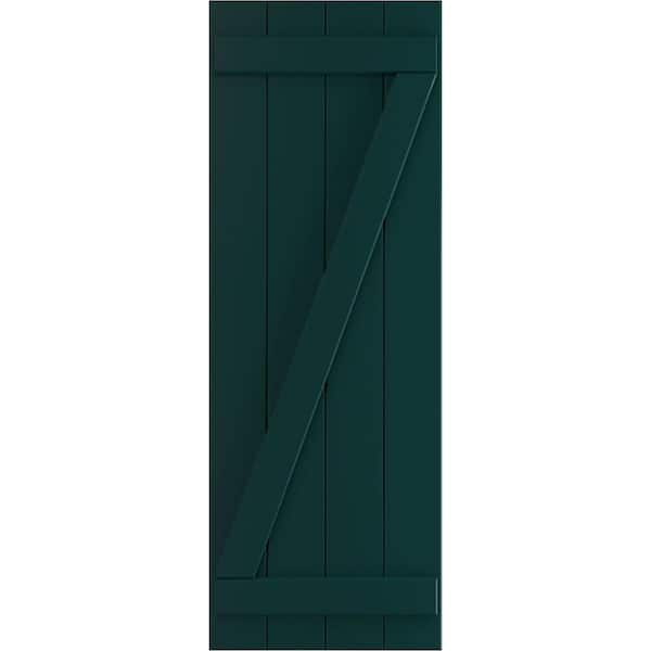 Ekena Millwork 21-1/2 in. x 26 in. True Fit PVC Four Board Joined with Z-Bar Board and Batten Shutters Pair in Thermal Green