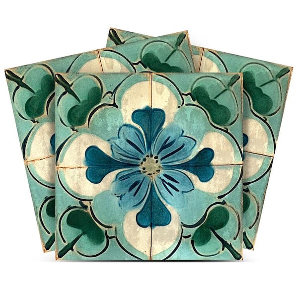 Green and Blue R121 4 in. x 4 in. Vinyl Peel and Stick Tile (24-Tiles, 2.67 sq. ft. / Pack)