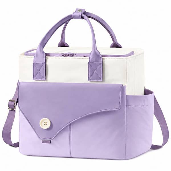 Purple Large Insulated Leakproof Lunch Bag with Strap, Wide Opening, 40 oz. Cup Holder, 13L
