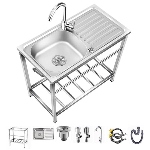 15.7 in. D x 29.5 in. W Freestanding Laundry/Utility Sink in Silver for Garage, Restaurant, Kitchen, Camping, Backyard