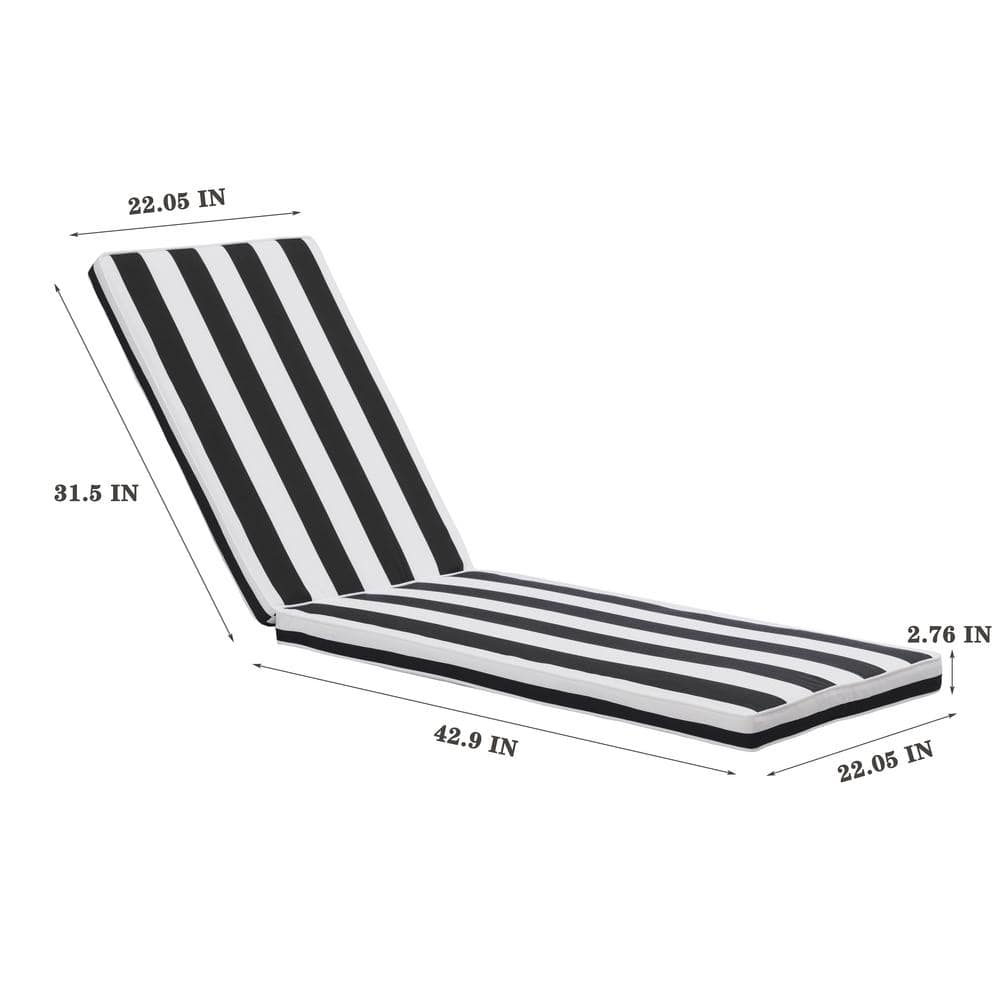 Black and White Striped Outdoor Chaise Lounge Cushion