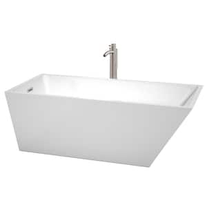 Hannah 5.6 ft. Acrylic Flatbottom Non-Whirlpool Bathtub in White with Brushed Nickel Trim and Faucet