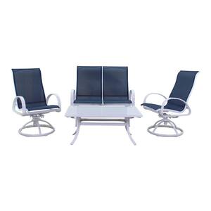 Santa Fe 4-Piece Aluminum Patio Conversation Set in White with 1 Loveseat Glider, 1 Coffee Table & 2 Swivel Rockers