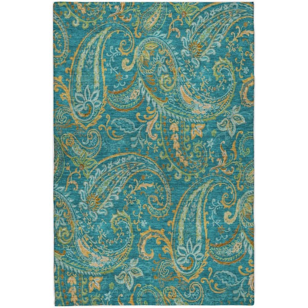 Dream Shag Premium Machine Washable Abstract ADS533 Teal 10 ft. x 14 ft. Area Rug