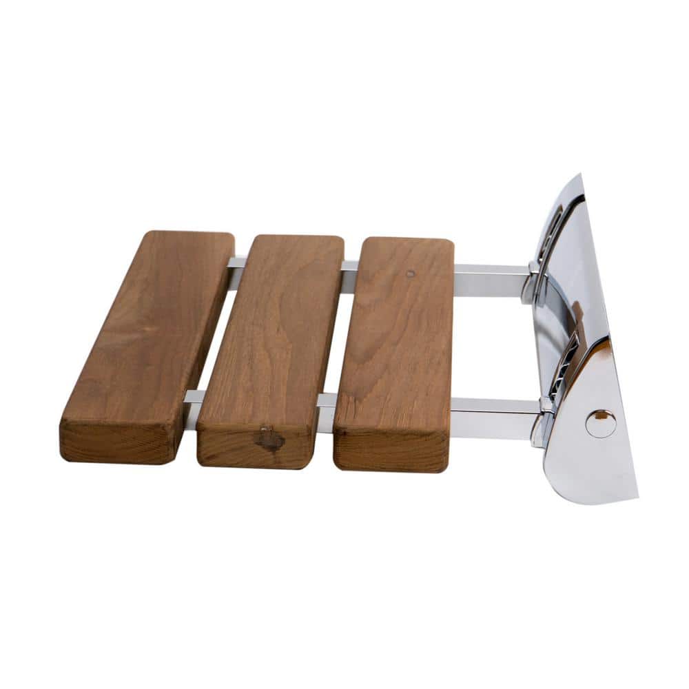 Natural Teak Wood Folding Shower Seat with Chrome Mount