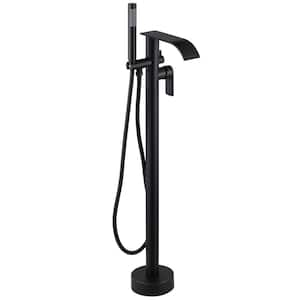 Single-Handle Waterfall Freestanding Tub Faucet with Hand Shower and Diverter in Matte Black