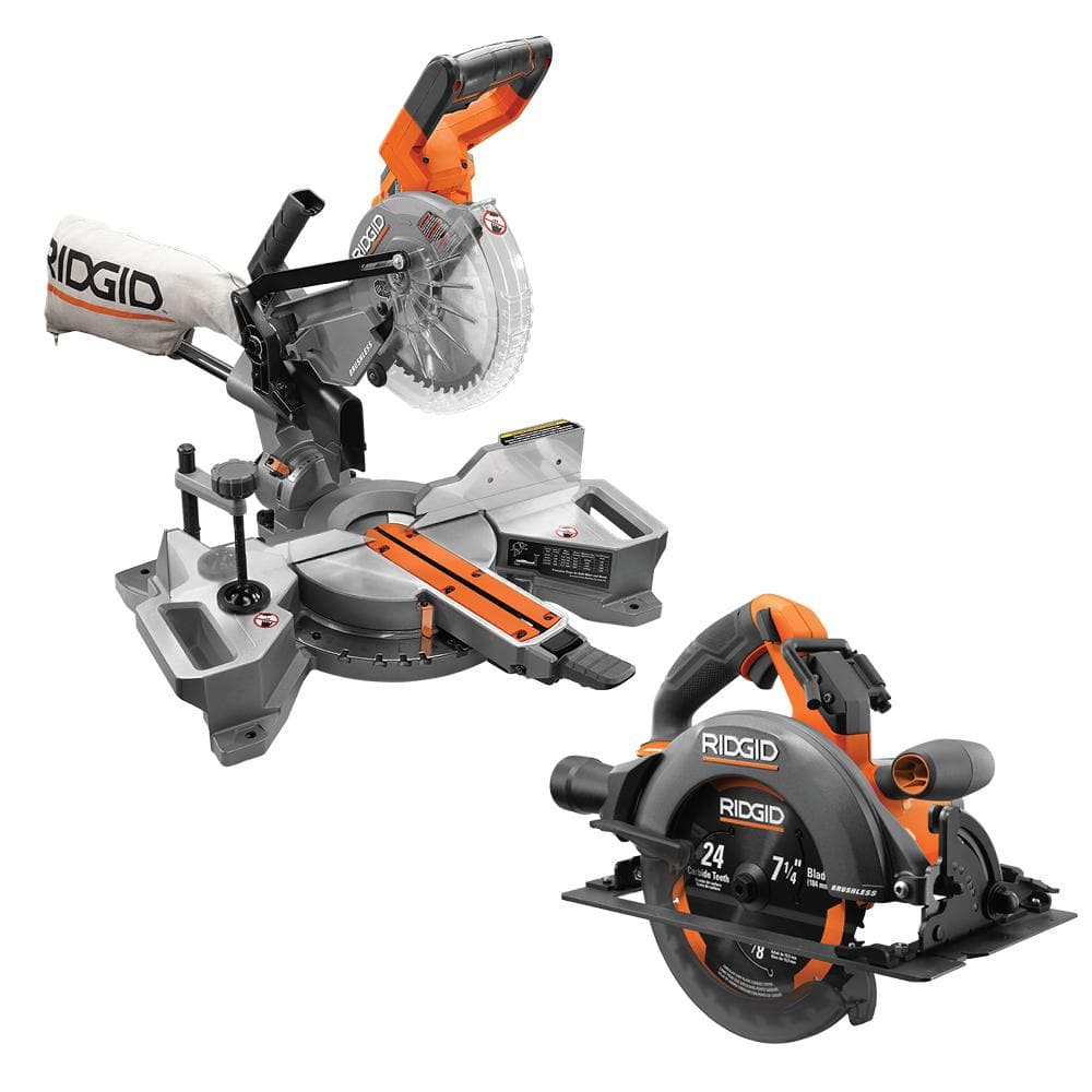 RIDGID 18V Brushless 2-Tool Combo Kit with 7-1/4 in. Dual Bevel Sliding Miter Saw and 7-1/4 in. Circular Saw (Tools Only) -  R48607R8657
