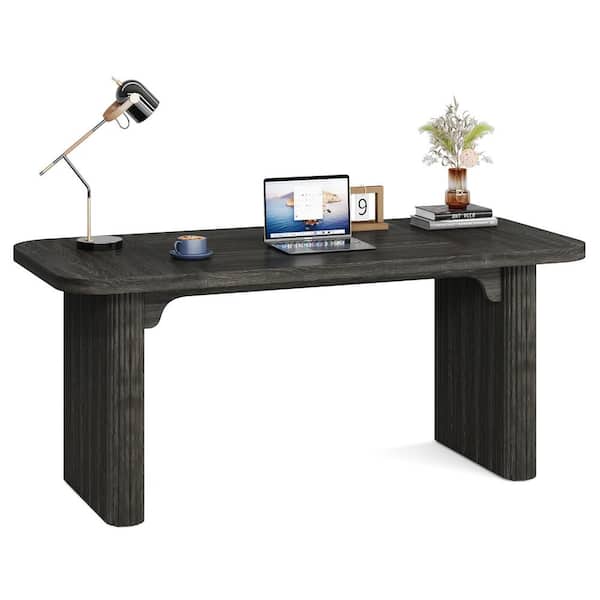 BYBLIGHT Moronia 62 in. Rectangle Black Wood Executive Desk, Computer Office Desk with Double Pedestal for Home Office