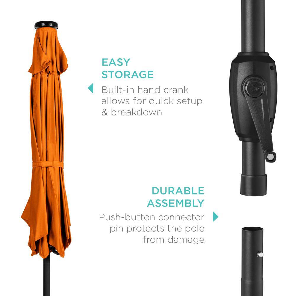 7.5ft Orange Solar Patio Umbrella with LED Lights and Steel Frame