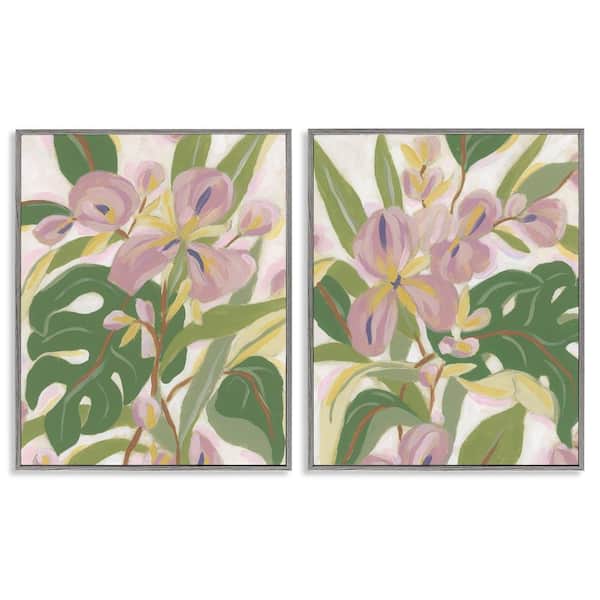 Stupell Industries Tropical Irises Abstraction by June Erica Vess 2 Pieces Gray Framed Nature Giclee Art Print 30 in. x 24 in.