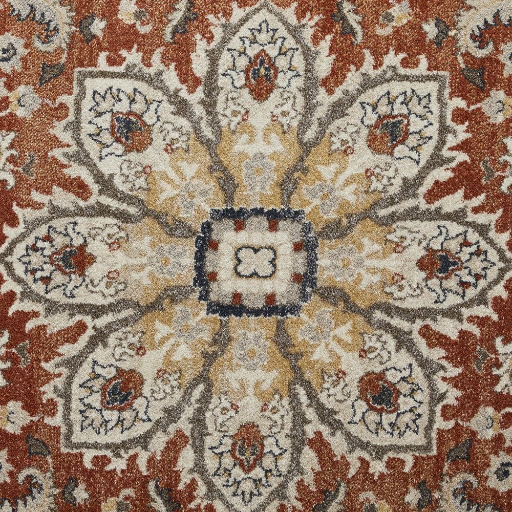 Red and Beige 4' x 6' Synthetic Oriental Area Rug
