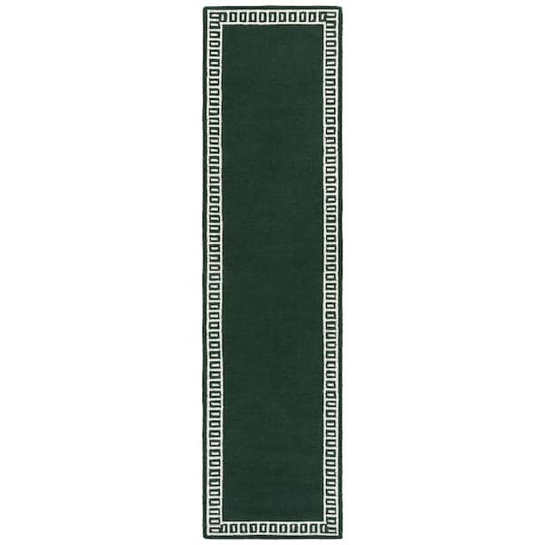 Metro 2 ft. x 9 ft. Green/Ivory Contemporary Greek Key Border Runner Rug