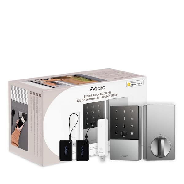 Silver Smart Double Cylinder Deadbolt Lock U100 Kit-Apple HomeKey Unlock and HomeKit Support and Remote Passwords Unlock