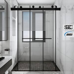58 in. to 60 in. W x 76 in. H Sliding Frameless Shower Door Soft Close in Matte Black with Clear Glass