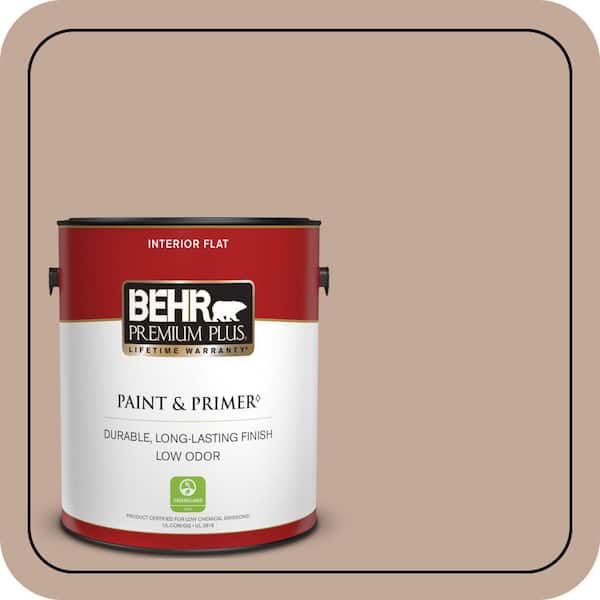 BEHR PREMIUM PLUS 1 gal. #760B-4 Adobe Straw Flat Low Odor Interior Paint & Primer