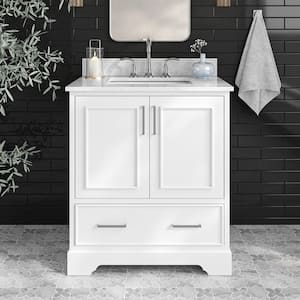 Stafford 31 in. W x 22 in. D x 35.25 in. H Single Sink Freestanding Bath Vanity in White with Carrara White Marble Top