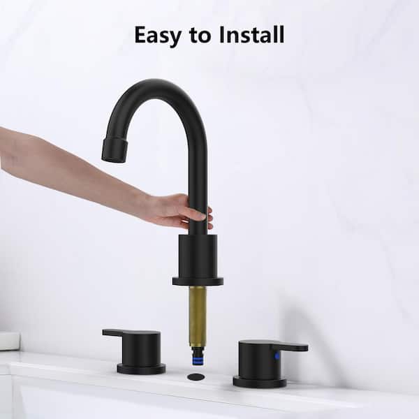Deck Mount 2 Handles Bathroom Faucet with Pop Up Drain Assembly in Matte Black (1-Pack)