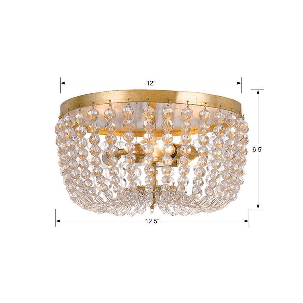 Antique Gold Crystal Flush Mount with Natural Wood Beads