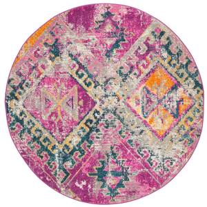 Madison Fuchsia/Blue 7 ft. x 7 ft. Round Floral Area Rug