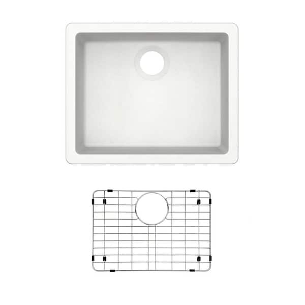 Quartz 21.50 in. Drop-In/Undermount Bar Sink in White with Bottom Grid