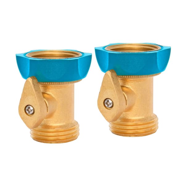 90-Degree Solid Brass Garden Hose Elbow Connector with On/Off Shutoff Valve