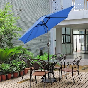 10 ft. Metal Market Solar Tilt Patio Umbrella in Blue