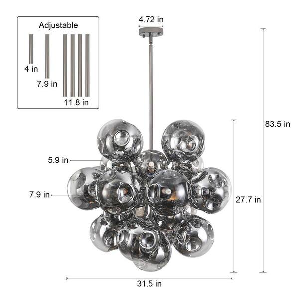 PAKOKULA Modern Sputnik 25-Light Silver Bubble Cluster Chandelier