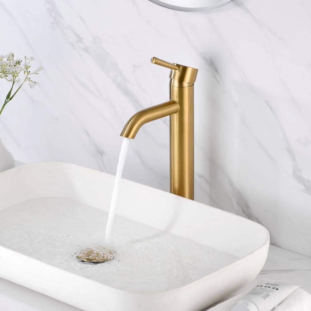 Brushed Gold Single Handle Vessel Sink Faucet with Drain